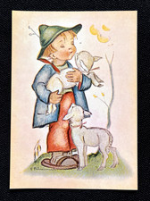 Postal M.I. Arte Hummel El Pequeño Pastor Niño Oveja Corderos