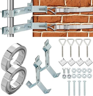 MorningRo TV Antenna Chimney Y-Mount Kit 18ft SS Straps & 4'' Mast Bracket
