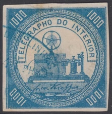 BRAZIL 1869,  TELEGRAPHOS - RMH T3 - USED - VERY FAINT CLEAR SPOT