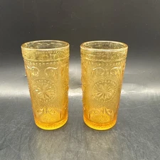 Vintage Brockway Concord Amber Glass Tumblers Set Of 2 Textured Juice 4 Oz USA