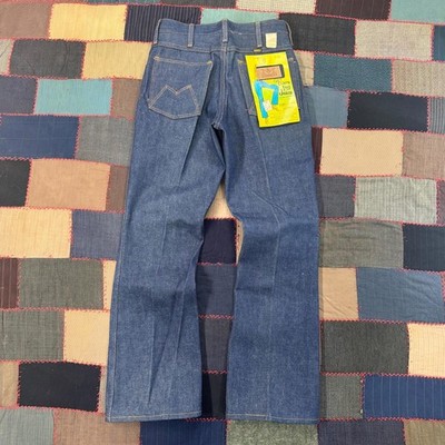 Vintage 70's Maverick Western Dead Stock Flared Leg Raw Denim Jeans Size 28x30