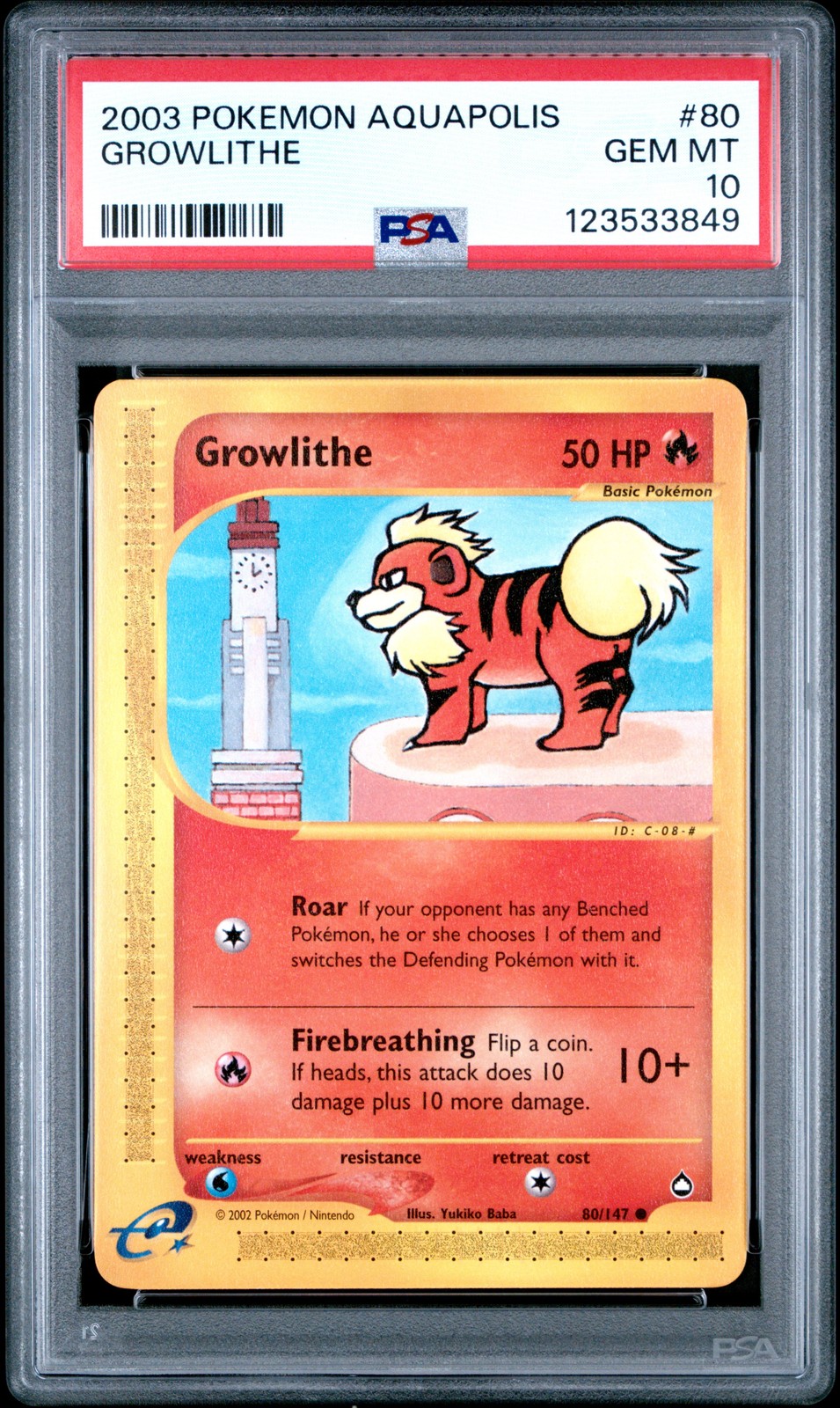 2003 POKEMON AQUAPOLIS #80 GROWLITHE PSA 10