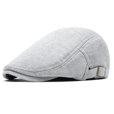Men's Cotton Newsboy Cap Adjustable Soft Fit Flat Cap One Size Light Grey