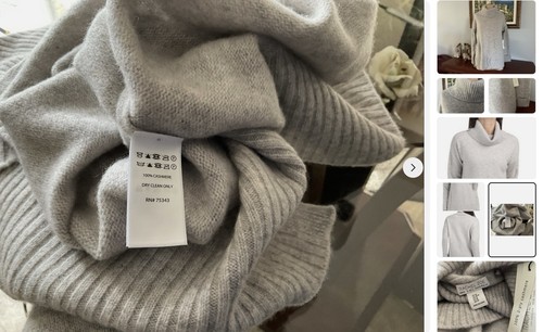 RACHEL ZOE 2-PLY 100% Cashmere Split Hem Turtleneck Grey Sweater . SZ.M NWT385$ - Picture 5 of 7