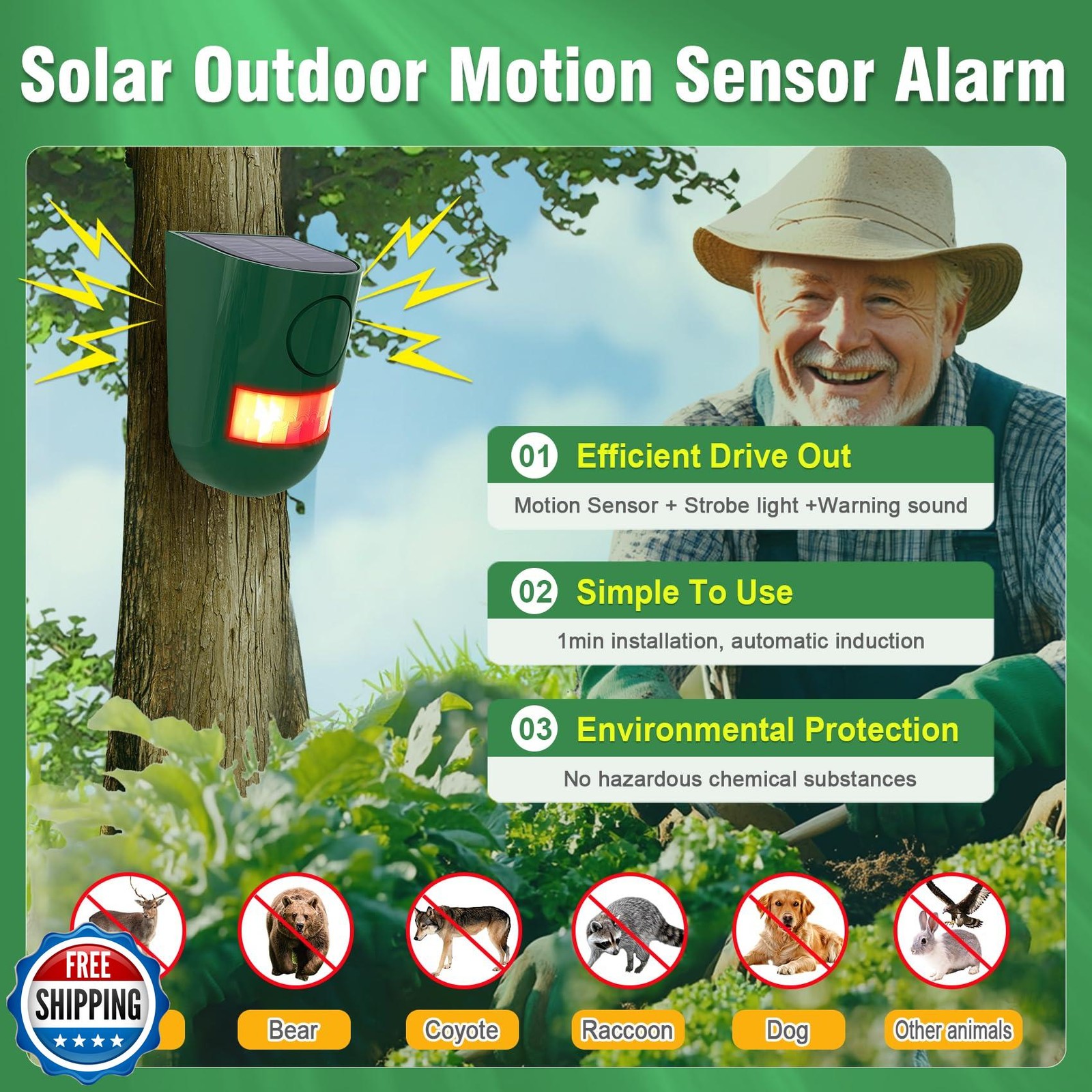 ChunHee Solar Motion Sensor Alarm Outdoor 4 Working Mode Motion A