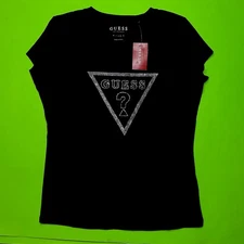 GUESS Los Angeles Women’s Short Sleeve T-Shirt LARGE Black w/Silver NEW