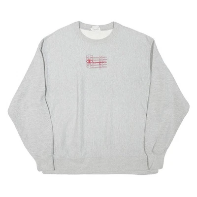 CHAMPION Homme Gris Sweatshirt Col Rond XL Imprimé Logo Coton Mélangé - Photo 1/4