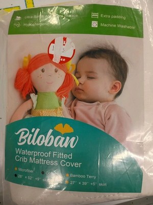 Biloban Fitted Crib Mattress Waterproof Cover  White Newborn