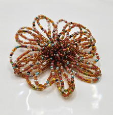 Vintage Glass Beaded Flower Brooch Pin 3"