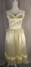 Vtg Jessica McClintock Gunne Sax Soft Yellow Faux Corset Damask Formal Gown 9