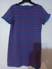 Tory Burch Women Blue/Orange Strip Ruffle Sleeve Casual Dress Size M Pre-owned