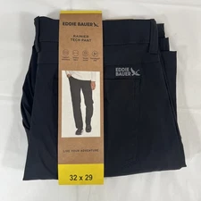 Eddie Bauer Tech Pant, Men’s 32x29, Black, Stretch, Water Repel, NEW - hike