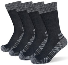 suaskk Men's Crew Work Boot Socks, Thick Cushioned 9-12, Black 4 Pairs