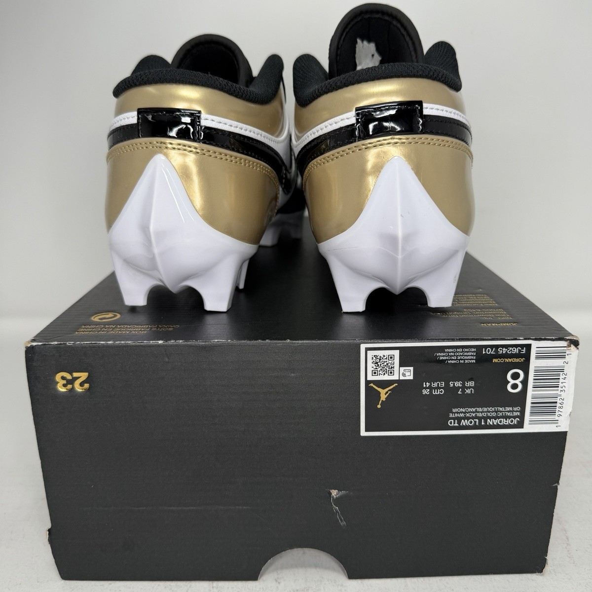 Nike Jordan 1 Low TD Cleat Patent Gold Toe Football Cleats Size 8 FJ6245-701 NEW Nike Air Jordan 1 Low TD Football Cleats Gold | Mercari main image 2
