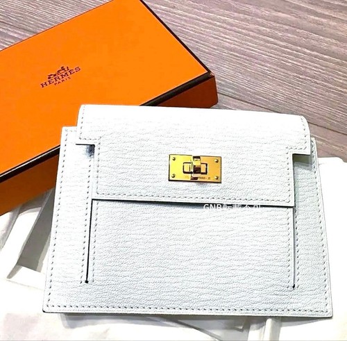Hermes Kelly Pocket Compact Rare Light Blue Gold Hardware Y engraved