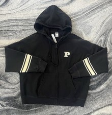 New Victoria s Secret Pink Hoodie Full Zip L Varsity Logo Black NWT