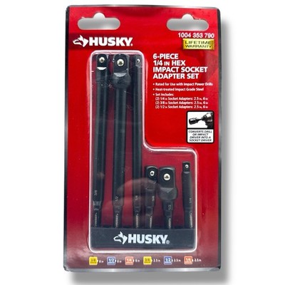 HUSKY 6 Piece 1/4''  Hex Impact Socket Adapter Set, HISKDRAPT6PC, *NEW*