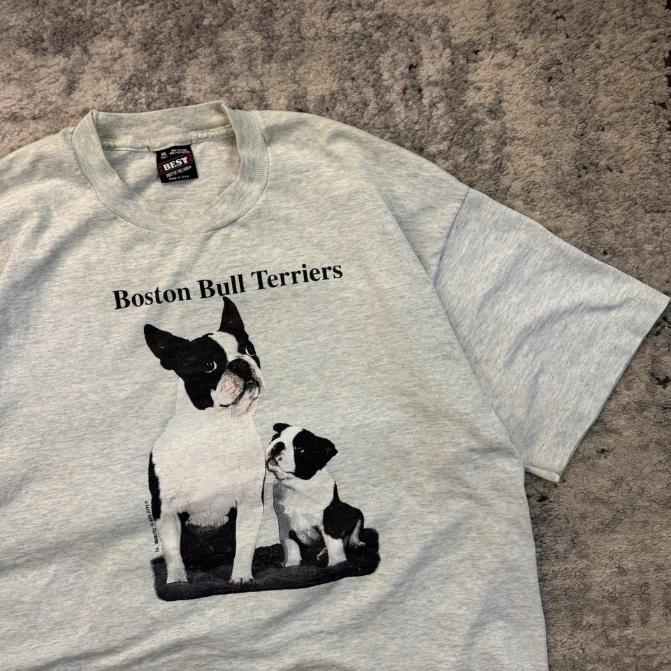 Винтажная футболка 90-х Boston Bull Terriers размер XL серая Fruit Of The Loom сделано в США - Изображение 2 из 4