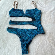 New Blue Life swim Carmen leopard cutout one piece swimsuit 19137
