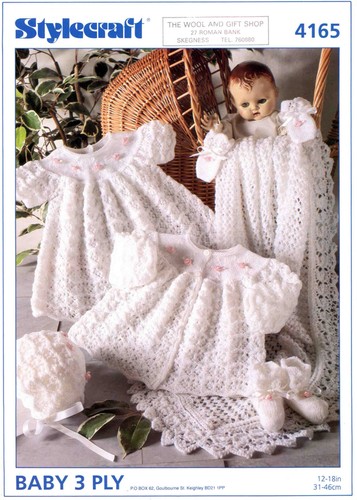 Matinee Mantel Kleid Haube Stiefel 31-46 cm 12-18 Zoll Stylecraft 4165 Muster DRUCK