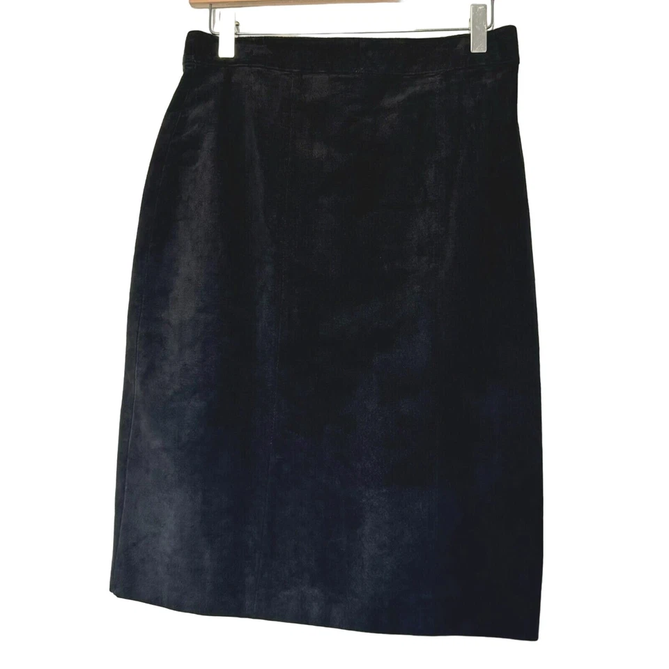 Falda lápiz ST. MALO 12 vintage negra de cuero genuino gamuza longitud midi para mujer Foto 2 de 4