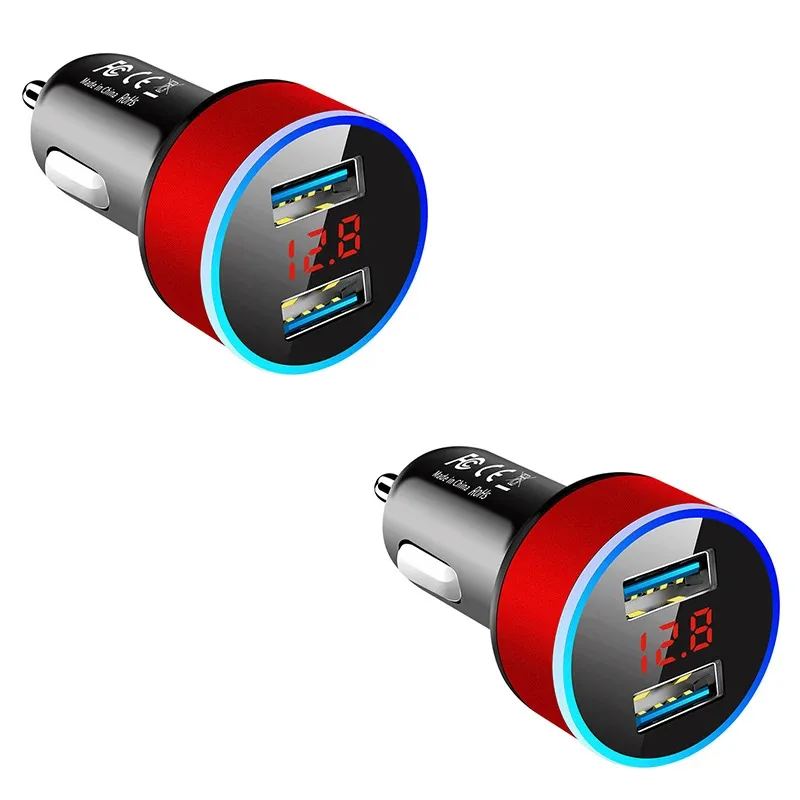 1/2Pcs Car Charger Cigarette Adapter Dual USB Fast Charge Voltmeter