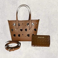 Michael Kors Mk Tasche Shopper Portemonnaie Jet Set Travel Eliza Braun Gold Neu