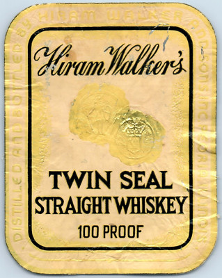 1920s-30s Hiram Walker Twin Seal Straight Whiskey 100 Proof Label WL3