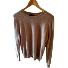 Tahari 2 - Ply 100 Cashmere Taupe Crew Neck Sweater Size XL Preppy Classic