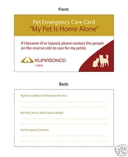 Dog/Cat Home Alone Pet Emergency ID Wallet Medical Alert Cards starting at $4.50