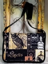 Designer Faux Leather Shoulder Bag Owl Spells Skulls Magic Wiccan Bag Mystic