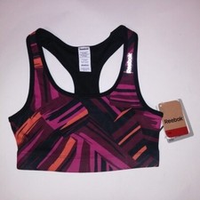 Reebok Sports Bra XS Reversible Pink Black Geo Solid Wireless New