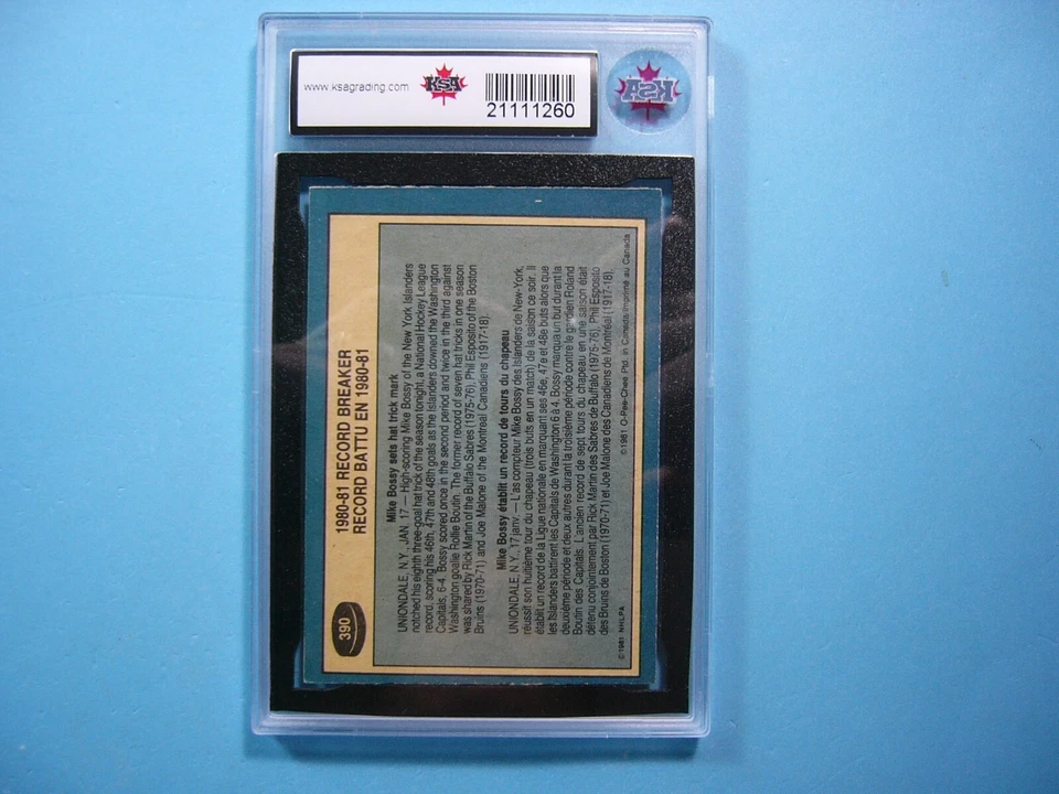 1981/82 O-PEE-CHEE NHL HOCKEY CARD #390 MIKE BOSSY RB KSA 8.5 NMMINT+ SHARP+ OPC - Image 2 of 2