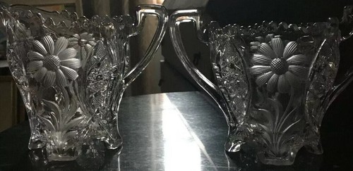 Gorgeous Cut Crystal Footed Sunflower/Daisy Cream and Sugar Bowls
