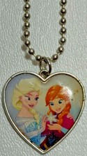 Disney Elsa Anna Frozen Heart Necklace Sisters Princess Snowflake Let It Go Kids