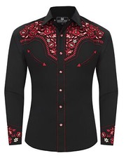 Western Embroidered Cowboy Shirts for Men, Casual Button Down Long Sleeve Shi...