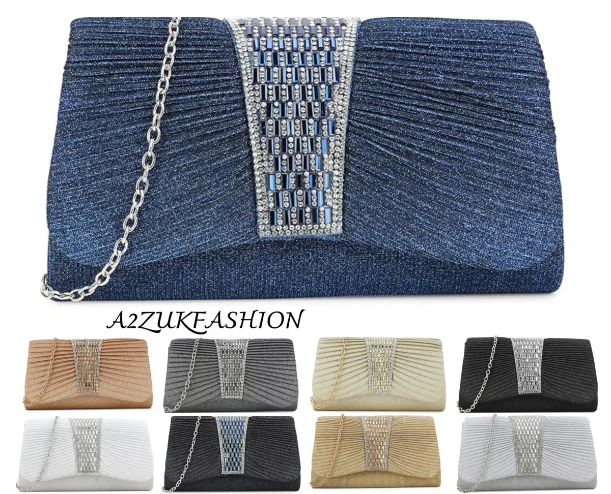 Women s Glitter Clutch Bag Chain Diamante Evening Bridal Wedding Prom Handbag UK eBay