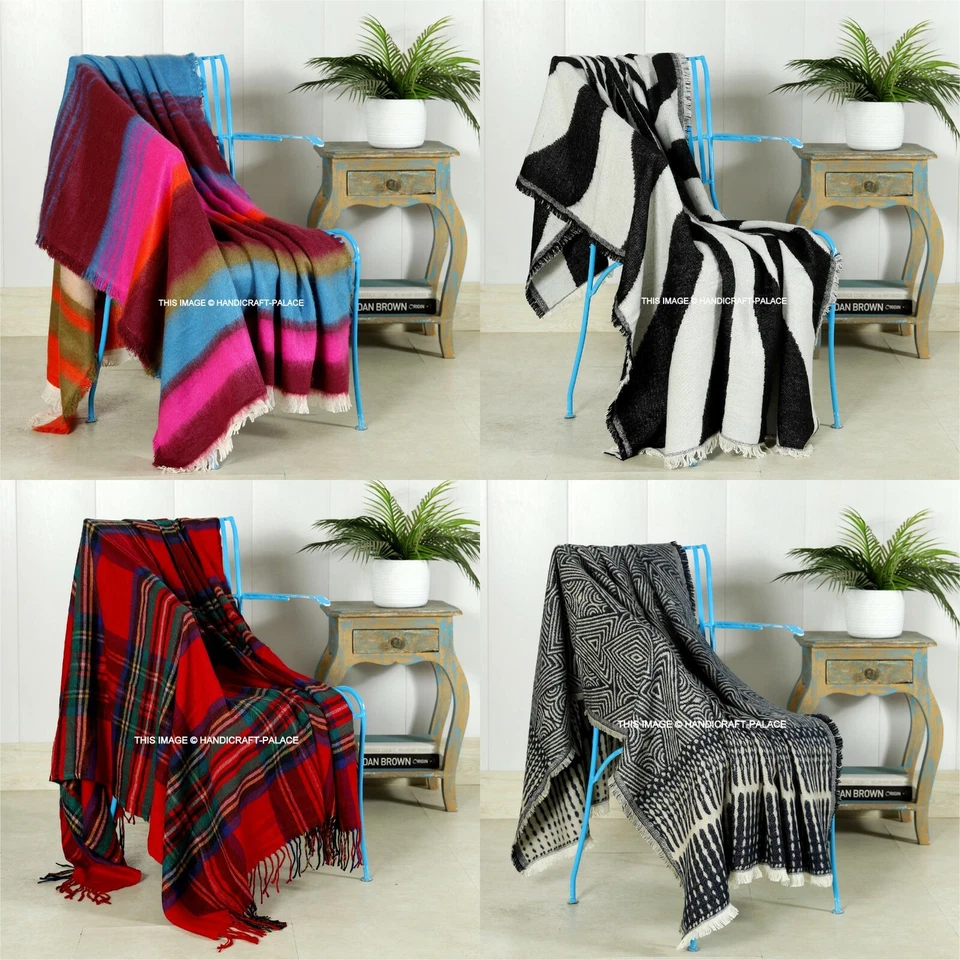De Lujo Ligero Acrílico Suave Manta India Handmade Doble Lana Sofá Cama Manta - Imagen 1 de 1