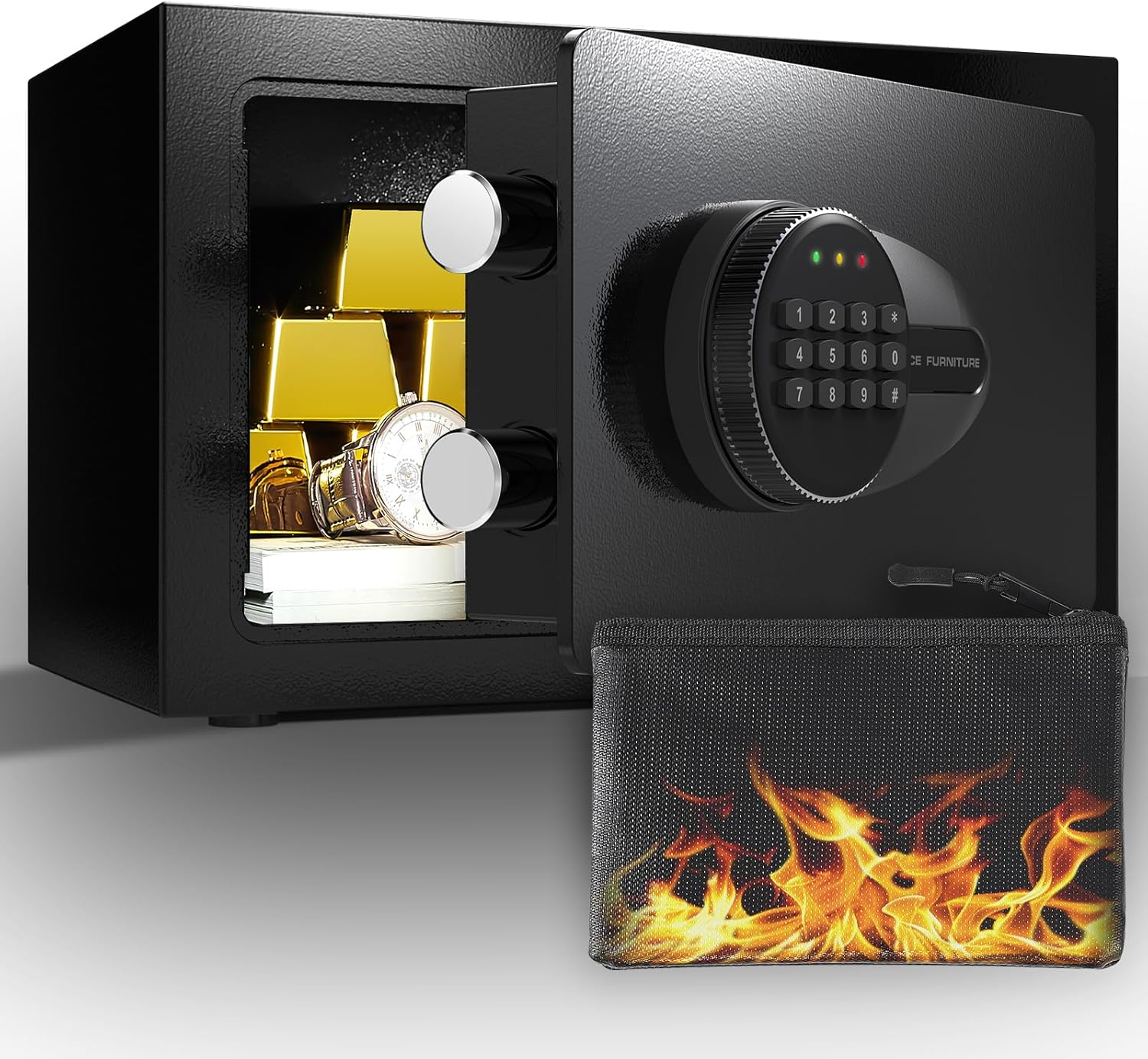 Fireproof Waterproof 0.5 Cubic Safe Box with Digital Keypad and Secure Storage Bag  