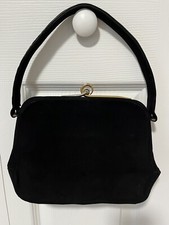 Vintage Koret Black Koretolope Suede Calf Handled Handbag Purse 1950 s