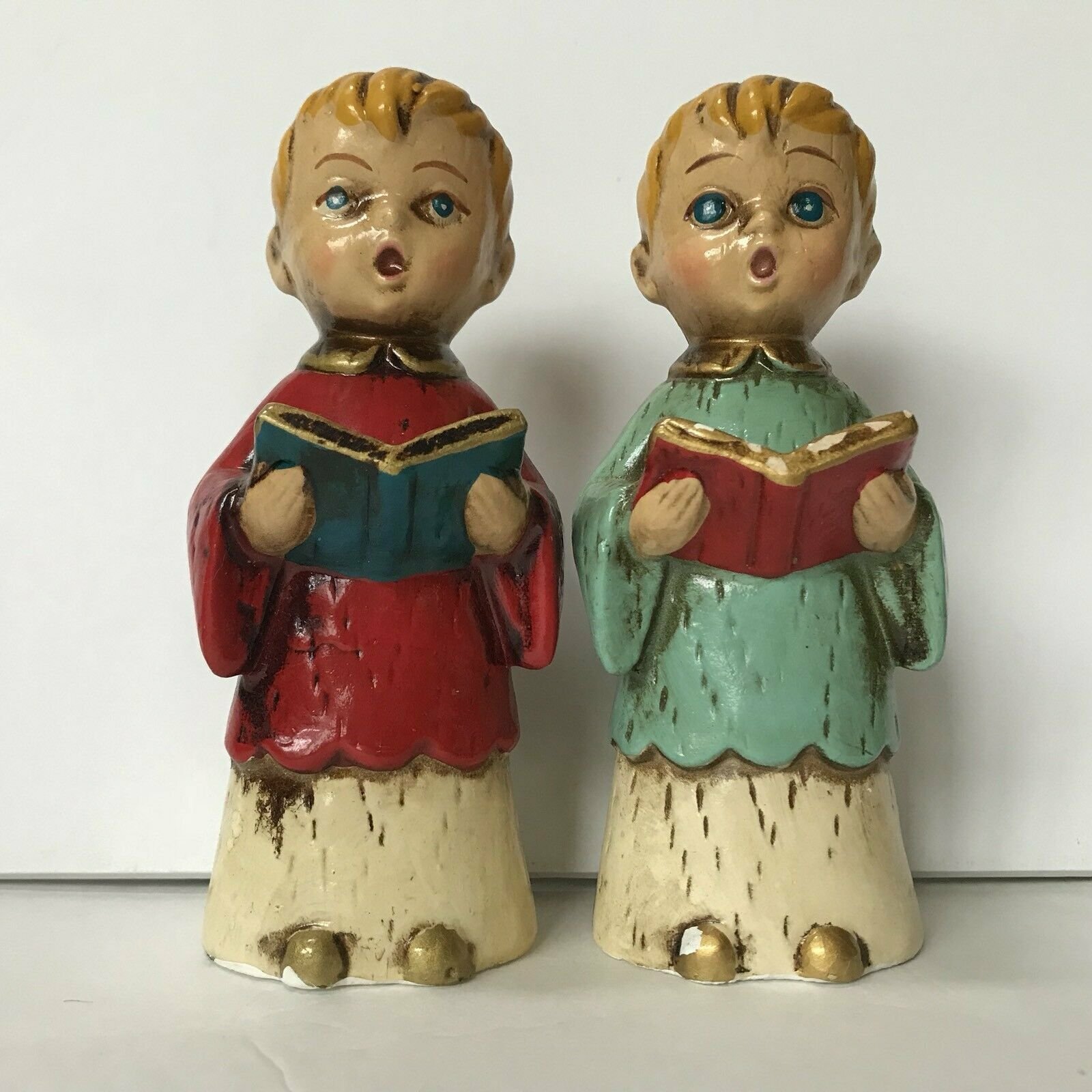 CHRISTMAS CHOIR BOYS CAROLERS FIGURINES CHALKWARE Japan Vintage Set 2