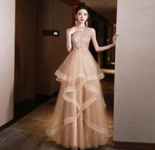Women's Evening Dress Compere Show Wedding Party Sleeveless Full Dress Fashion 