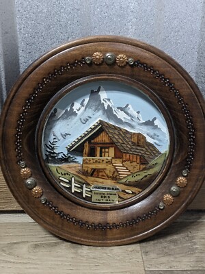 3D French Carved & Painted Wall Plate Charmonix-Mont-Blanc Hand Made Souvenir.