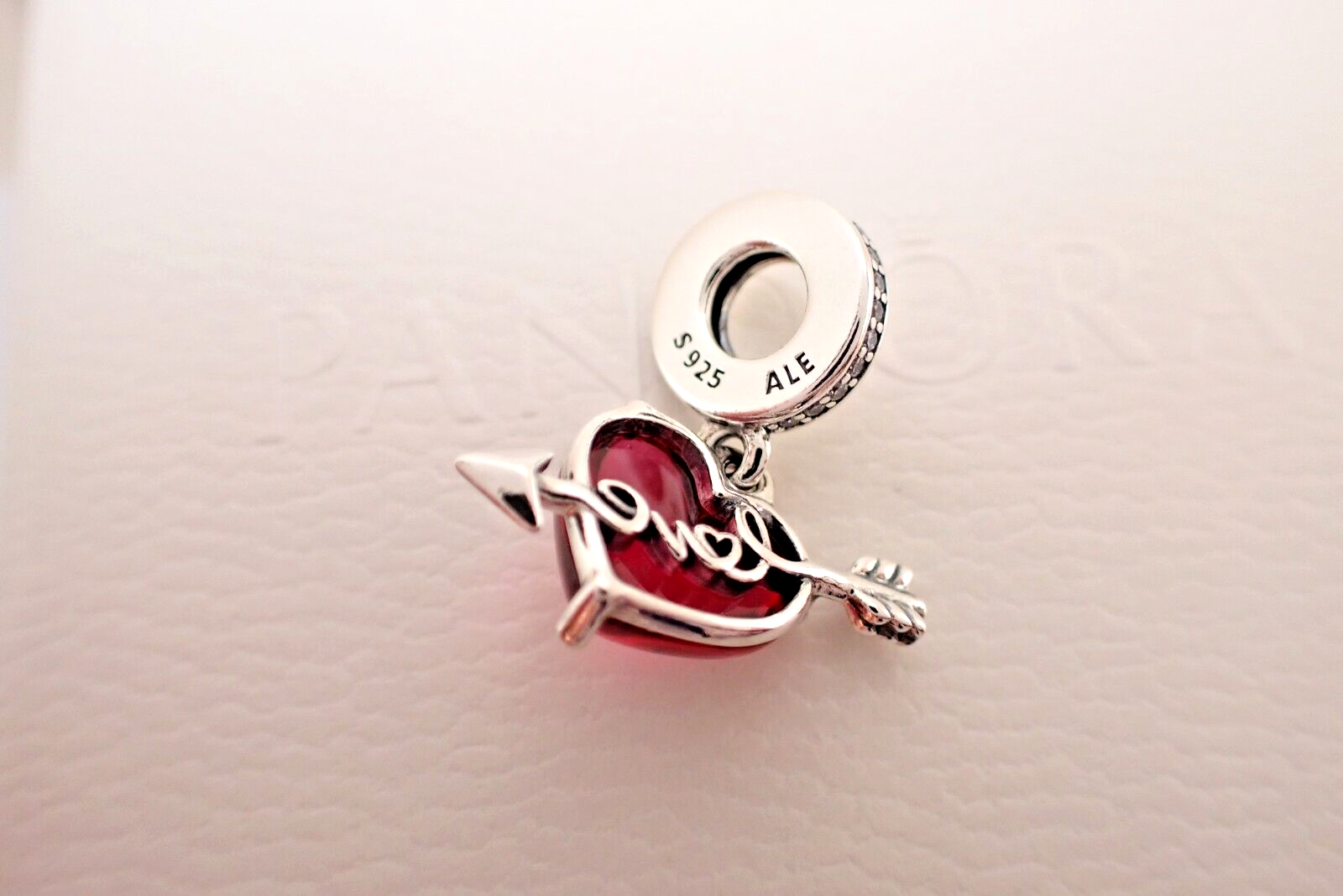 Authentic Pandora #793085C01 Red Heart & Arrow Murano Glass Dangle 