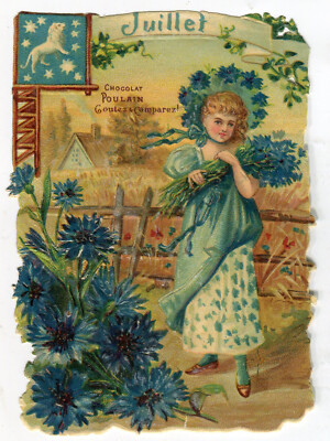 Oblaten scrap die cut chromo  Mädchen Jahreszeit Juli 13 cm