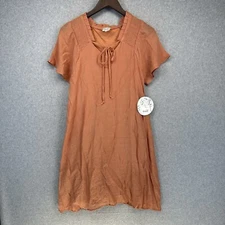 Naif Womens Dress Size Small Light Orange V-Neck Tie Neck Short Sleeve New Tags