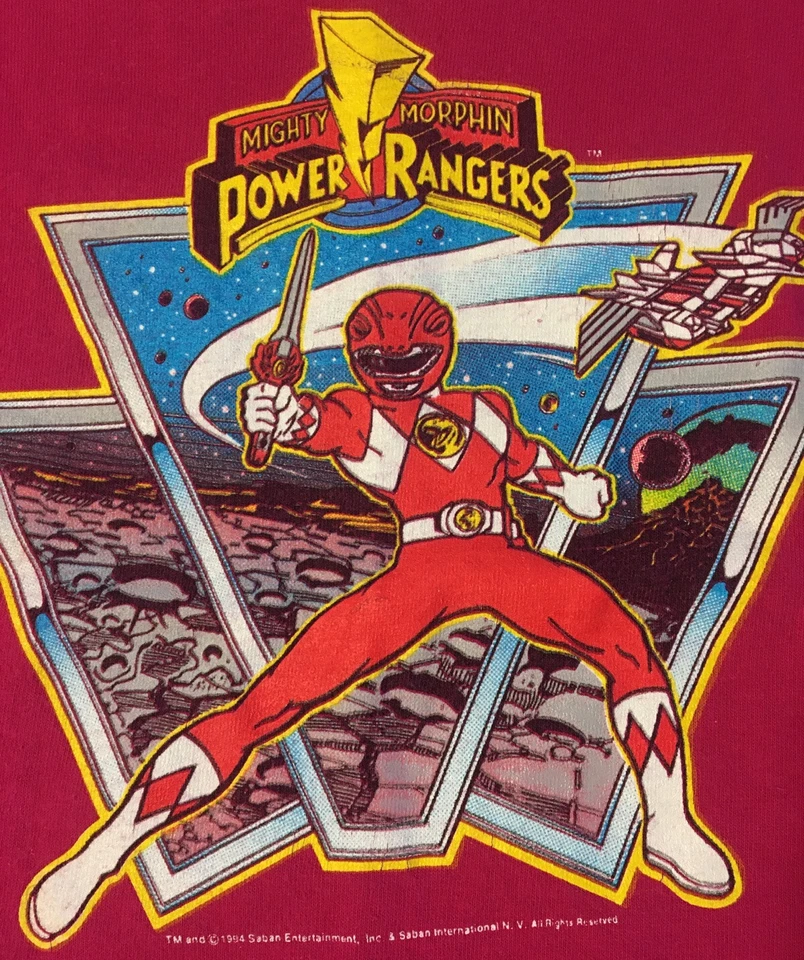 Vtg 90s Kids Power Rangers Promo Shirt M USA Cartoon Transformers Marvel TV 80s - Image 2 of 4