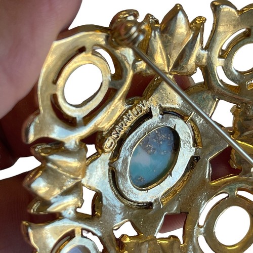 Vintage Estate Signed SARAH COV Large Brooch /Pendant - Art Glass, Faux Pearls - Picture 8 of 20