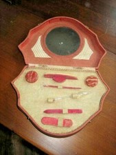 Vtg 7 Piece red swirl Celluloid Nail Manicure Vanity Set Grooming in box Austria