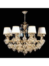 Classic Murano Glass Chandelier Amber And Blue With Shades